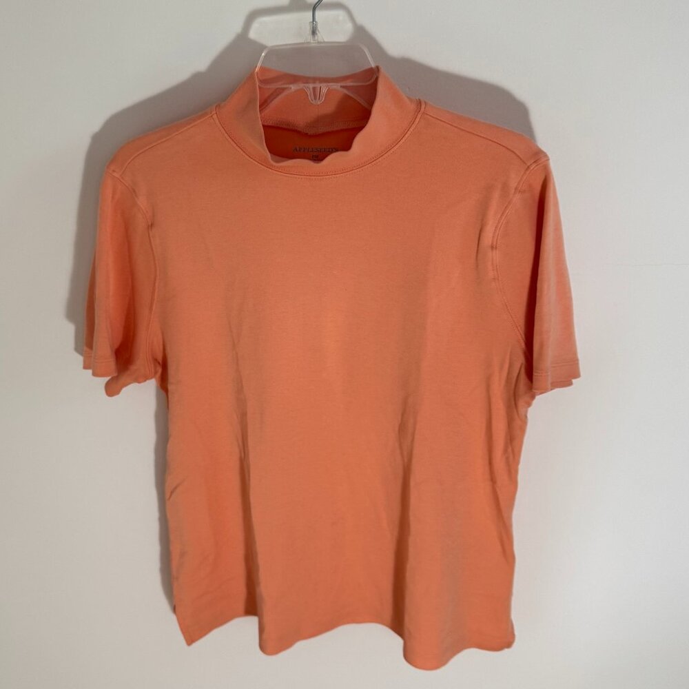 Short sleeved mock neck 100% cotton top from Appleseed's, luscious mango size MP